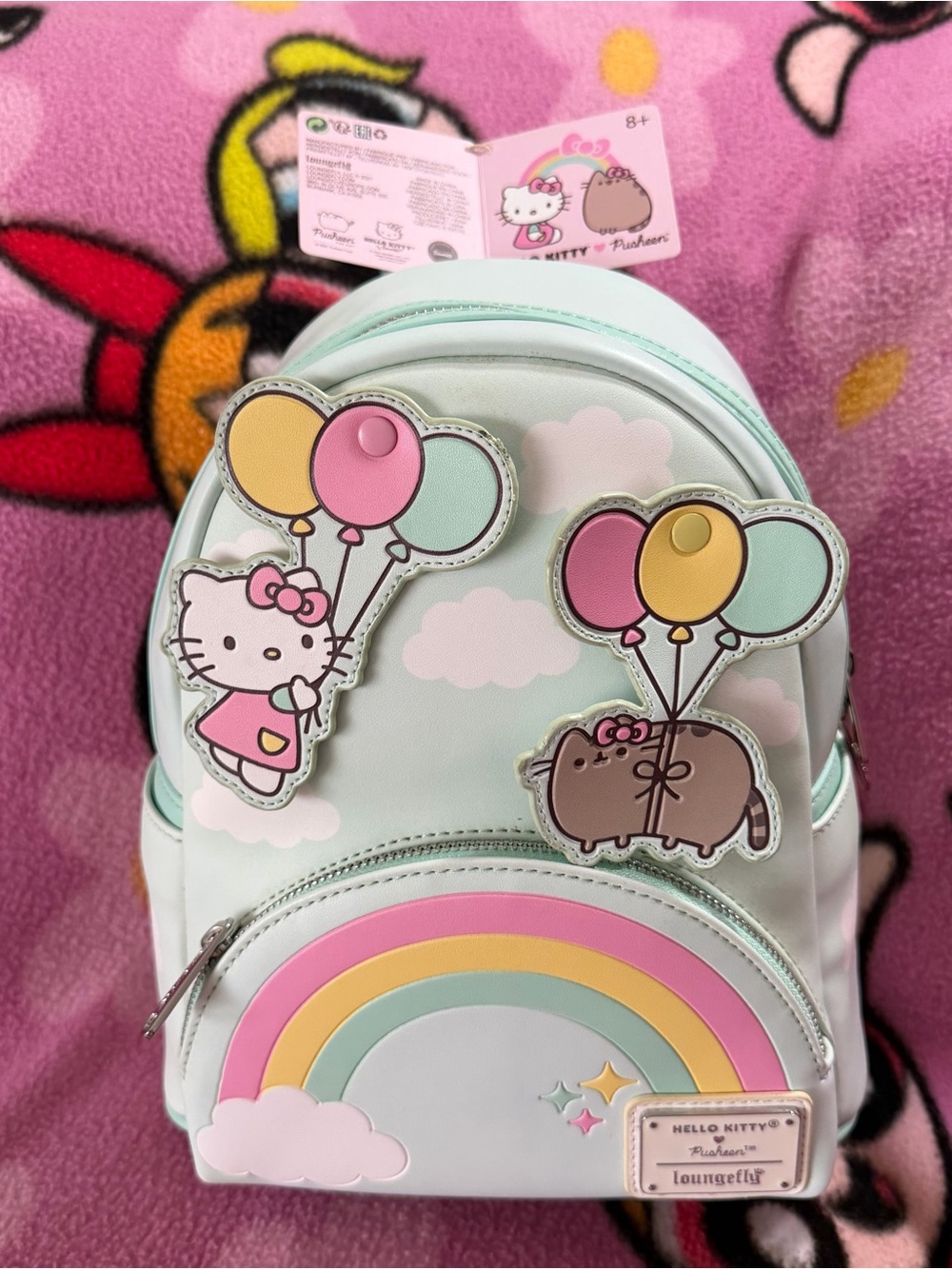 Loungefly Pastel Mint Hello Kitty & Pusheen Balloon Mini Backpack